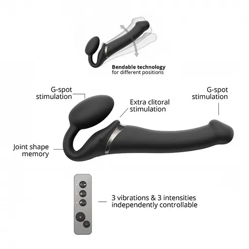Двойной страпон с вибрацией Strap-On-Me 18 см черный - фото 4