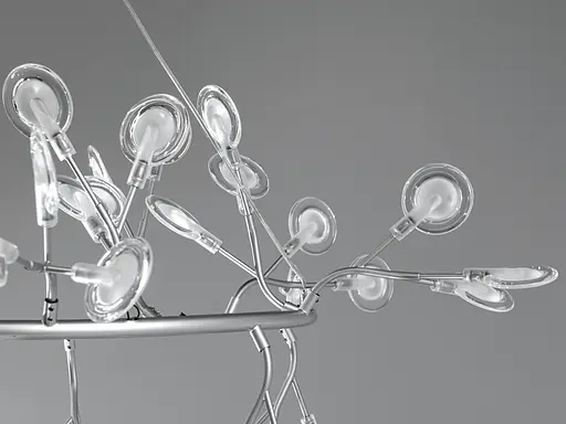 Велика люстра в залу на тросах підвісах "Світлячок", 54 лампи, хром - фото 4