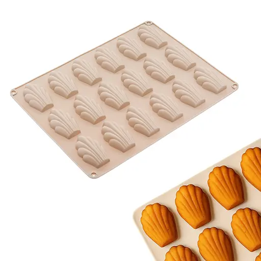 Форма силиконовая для выпечки печенья Мадлен на 18 ракушек 32х24х1.4 см C380, Kitchen Master Бежевый 87169 - фото 1