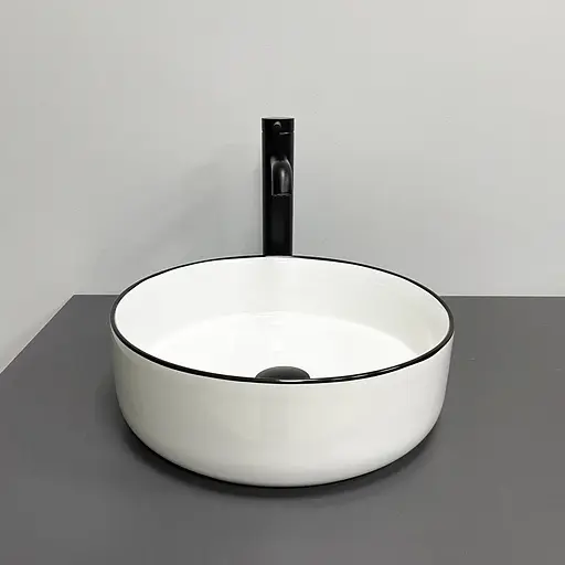 Умивальник VBI Prato white black edge накладний VBI-011414, Білий - фото 4