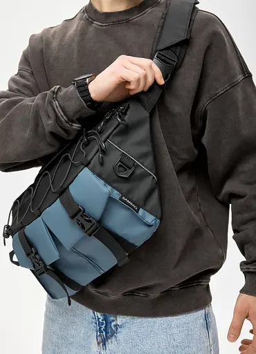 Мужская сумка-бананка под ноутбук Sambag Urban Pro черно-синяя 46×26 см (51411215m) - фото 9