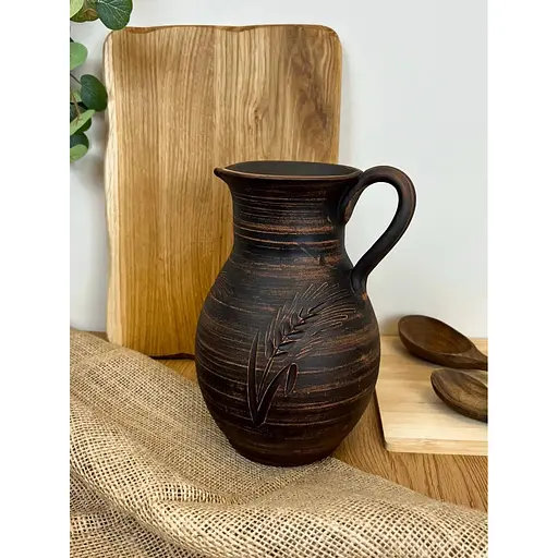 Глек 2 літри керамічний (глиняний) різьблений з ручкою колосок