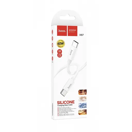Зарядный кабель Hoco X87 Magic Silicone 60 W Type-C - Type-C белый 1 м - фото 6