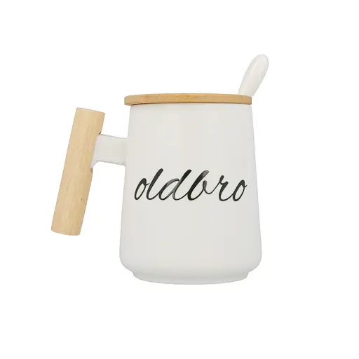 Кухоль керамічний OldBro для старого друга з дерев'яною ручкою кришкою та ложкою 480 мл white - фото 2