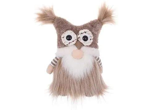 Мягкая новогодняя игрушка BonaDi Гном 30 см в шапки совы Декоративная фигурка Бежевая - фото 1