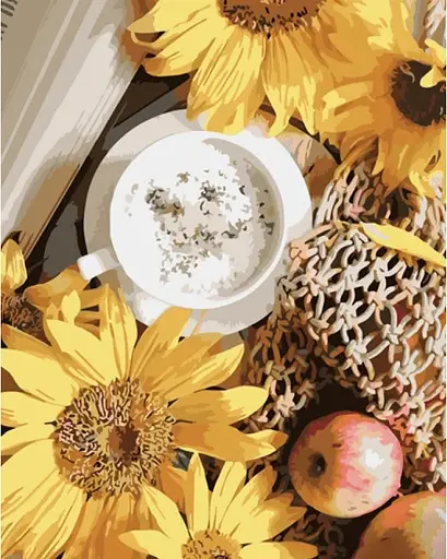 Набор для росписи по номерам Напиток у подсолнухов, Strateg, 40x50 см, GS1360