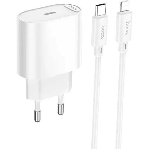 Мережевий зарядний пристрій з кабелем Hoco C109A(PD20W) Fighter single port PD20W charger set(C to iP) білий - фото 1