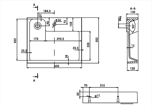 Раковина глянцевая над стиральной машиной Amidicon Breeze 50 600x500 з литого камня BREEZE_50_HL, Белый - фото 6