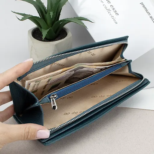 Гаманець жіночий шкіряний De Esse LC89259-F9975 вертикальний бірюзовий - фото 3