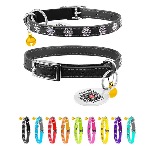 Ошейник Waudog Glamour с резинкой клеевыми стразами "Цветок" для кошек (ширина 9мм длина 22-30см) черный - фото 2