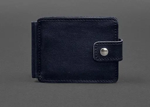 Кожаное портмоне 13.1 зажим с хлястиком синий краст - фото 1