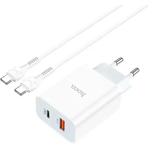 Блок зарядное устройство Hoco C97A на 2 порта 1 USB + 1Type-C 20 W с кабелем Type-C to Type-C - фото 1