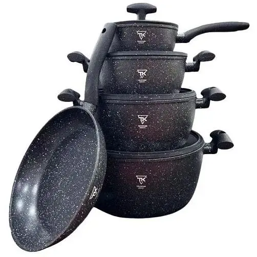 Набір каструль із сковородою та сотейником Top Kitchen TK00098 з гранітним покриттям 9 предметів Чорний - фото 1