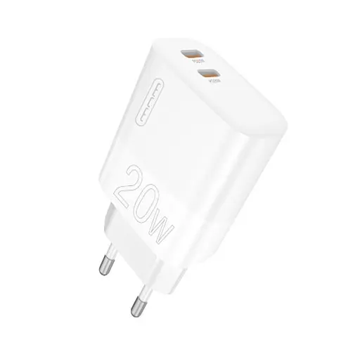 Зарядний адаптер блок на 2 виходи WUW-C193 PD20W+PD20W Charger USB C + USB C white - фото 1
