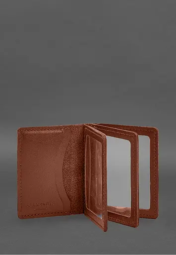 Кожаная обложка для водительского удостоверения, ID и пластиковых карт 2.1 светло-коричневая - фото 3