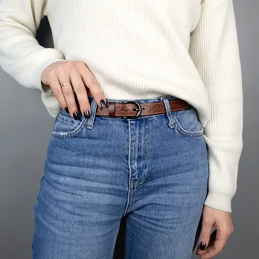 Ремень женский кожаный с цветами SF-255 коричневый (125 см) - фото 2