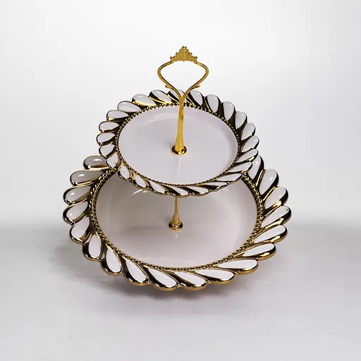 Фруктовница двухъярусная для сервировки фруктов и сладостей Yiwu Tiffany 23х23х24 см фарфоровая стойка для закусок белая ML2087 - фото 3