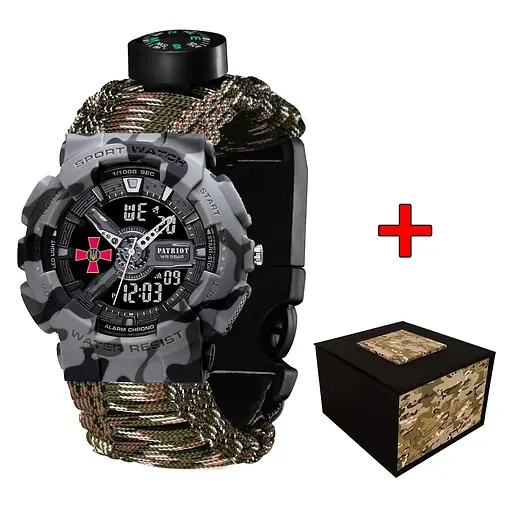 Наручний годинник чоловічий 005CMGYSU ЗСУ Сірий камуфляж Паракордний ремінець Camo Green + Коробка. Patriot acs0031040 - фото 1