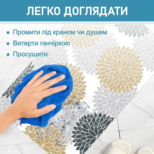 Набор 2 коврика для ванной и кухни Aquarius Суперпоглощающие 50х80 см + 50х120 Серые/Бежевые Цветы - фото 7