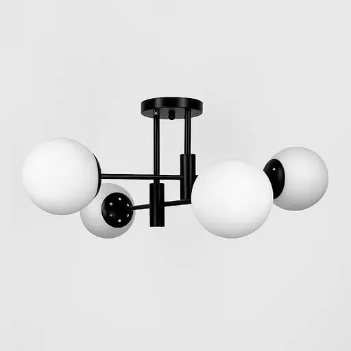 Стельова чорна люстра на 4 білих плафонів Ø 55 см | Line F | Арт. 81188/4 BK+BK+WT - фото 1