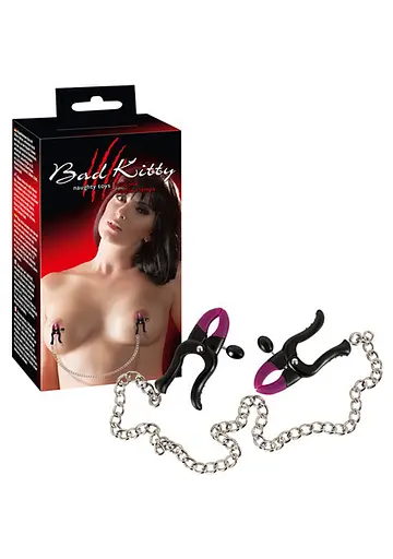 Затискачі для сосків на ланцюжку Bad Kitty Silicone Nipple Clamps 52 см сріблястий - фото 4
