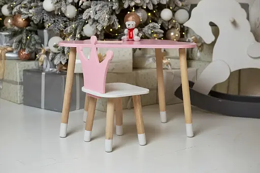 Детский комплект столик Облачко (Розовый) и стульчик Корона (Розовый с белым) - фото 10