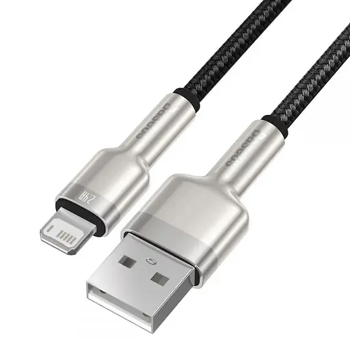Кабель металлические штекеры Baseus Cafule Metal USB - Lightning 25 см (CALJK-01) черный - фото 1