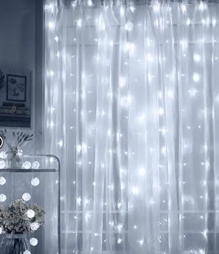 Гирлянда штора Водопад 3х2.6 м 360 LED (прозрачный шнур, с переходником) Белый свет - фото 9