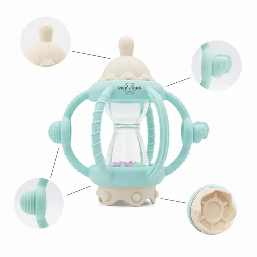 Развивающий сенсорный силиконовый грызунок прорезыватель погремушка, многофункциональная игрушка Cheeks 4 в 1