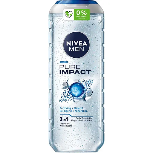 Гель для душу Nivea Men Pure Impact 3 в 1 для тіла, обличчя та волосся 500 мл (4005900054319)