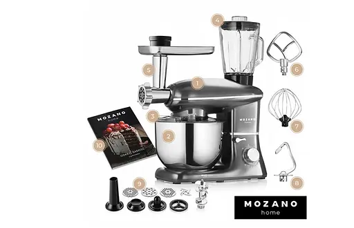 Кухонный комбайн Mozano профессиональный тестомес 3в1 Kitchen Machine 2300 Вт чаша 6,2л Silver Кулинарная книга в подарок - фото 2