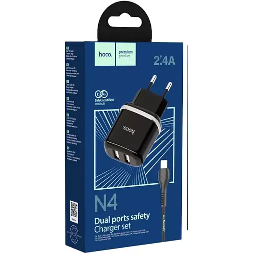 Мережевий зарядний пристрій Hoco N4 Aspiring + Cable (Lightning) 2.4A 2USB - фото 1