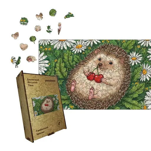 Деревянный фигурный пазл Игривый Ёжик, А1, Деревянная коробка 500+ элементов