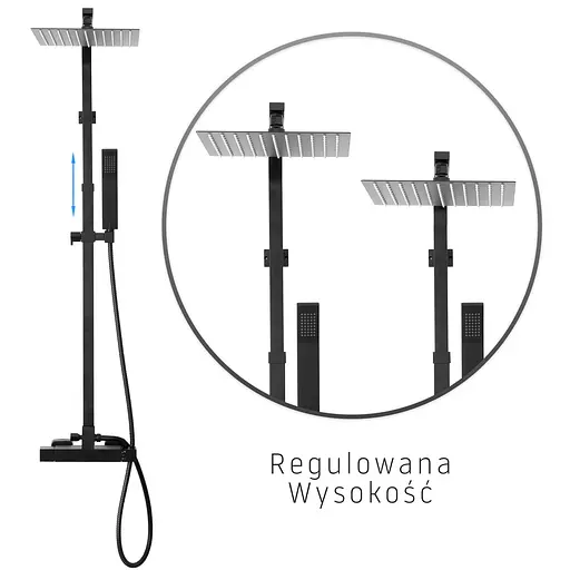 Душова система Rea Milan чорний матовий (регулювання висоти) REA-P7000, Чорний матовий - фото 8