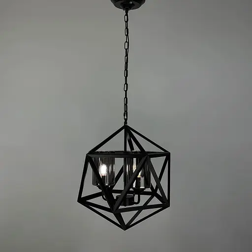 Люстра Лофт у чорному корпусі форми багатогранник із графітовими плафонами | Арт. 045/3 BK+GR | Line F - фото 3