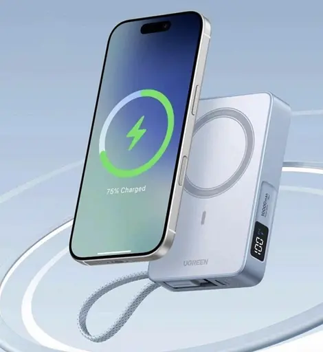 Магнитный павербанк Ugreen PB594 с беспроводной MagSafe зарядкой голубой 30W 10000 мАч - фото 3