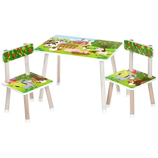 Детский столик Bambi M 501-16 деревянный с рисунком фермы и двумя стульчиками
