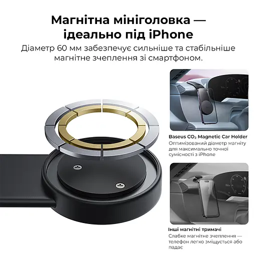 Автотримач для телефона Baseus C02 Magnetic Phone Holder Cluster Black - фото 12