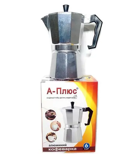 Гейзерная турка A-Plus 2082 300 мл кофеварка для плиты из алюминия на 6 чашек - фото 2