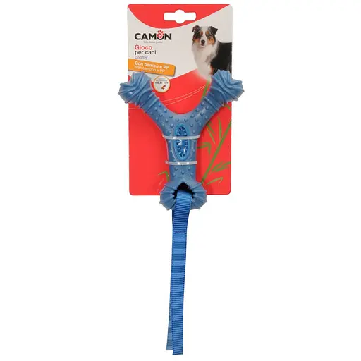 Игрушка для собак Camon косточка из бамбука и лентами для лакомства 15 см в ассортименте