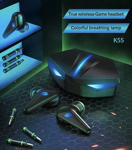 Ігрові водонепроникні bluetooth навушники TWS K55 з LED підсвічуванням Геймерські бездротові навушники - фото 8