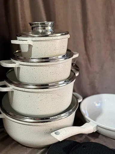 Набор кухонной посуды Edenberg EB-8185 литой алюминий 21 предмет с трехслойным мраморным покрытием Бежевый - фото 8