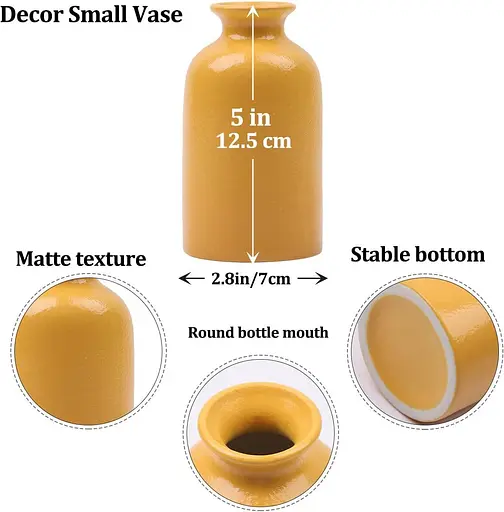 Маленькая желтая ваза, современная керамическая ваза для сухих цветов, домашний декор. - фото 2