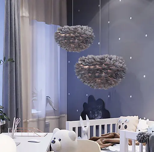 Світильник з натуральним пір’ям сірого кольору Line.F Діаметр 40см - фото 1