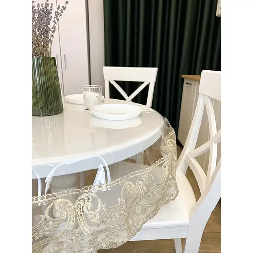 Силиконовая скатерть с бежевым кружевом Арка 15 см 200х180 см