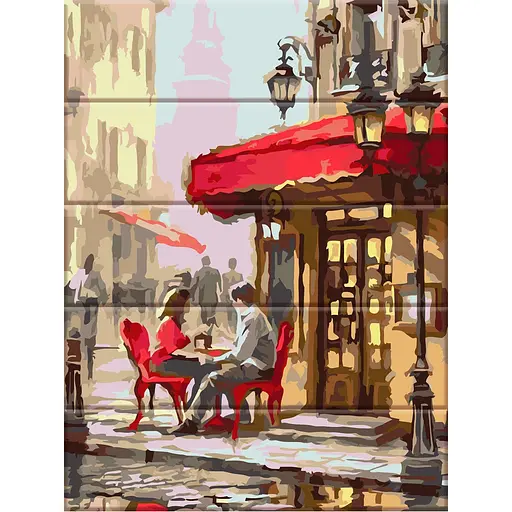 Картина за номерами на дереві Вуличне кафе ArtStory 30х40 см кольорова 000169613