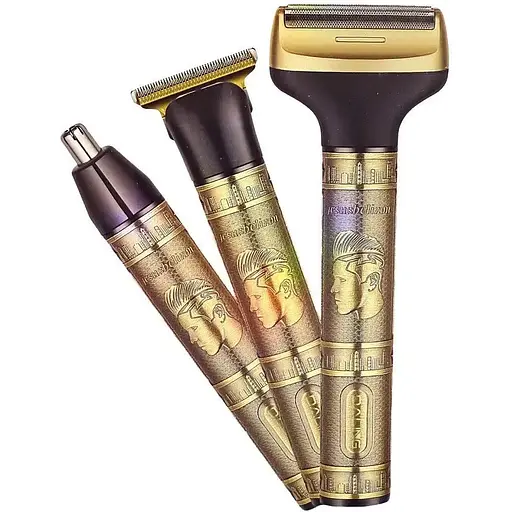 Акумуляторна машинка Daling DL-9266 3 в 1 чоловічий триммер для бороди носа та волосся 5Вт Золото/Чорний - фото 1