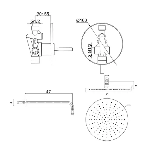 Душева система Kohlman Maxima 35 chrome + BOX прихованого монтажу QW220MR35, Хром - фото 2