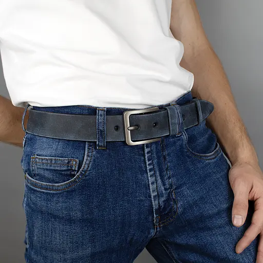 Ремінь чоловічий шкіряний JK-4052 (130 см) під джинси синій потертий - фото 5