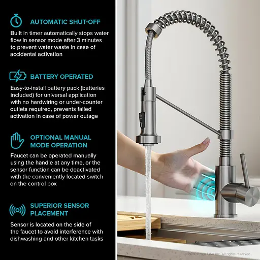 Змішувач для кухні сенсорний Kraus Bolden нержавіюча сталь KSF-1610SFS Нержавіюча сталь - фото 10